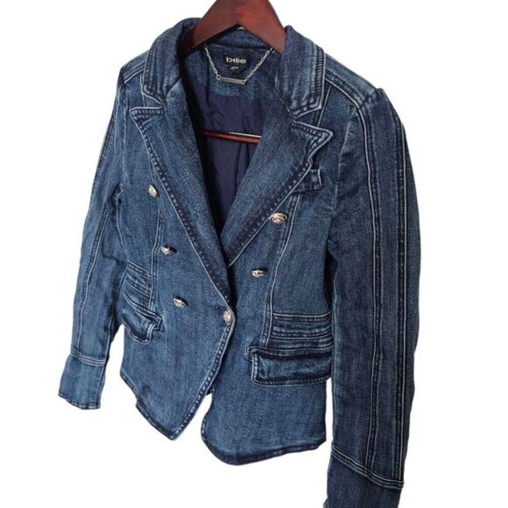 Bebe -956 Tailored Double Breasted Denim Jacket in Antique‎ Indigo Wash size 2 - Picture 9 of 16